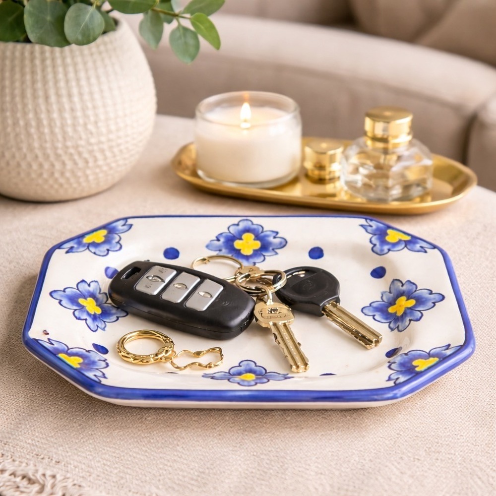 Vintage Casafina Hand Painted Ceramic Portugal Trinket Dish Serving Tray 7.5x5